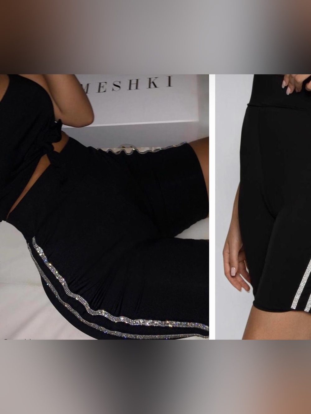 Meshki Black High-Waisted Women's Shorts with Rhinestone Detail